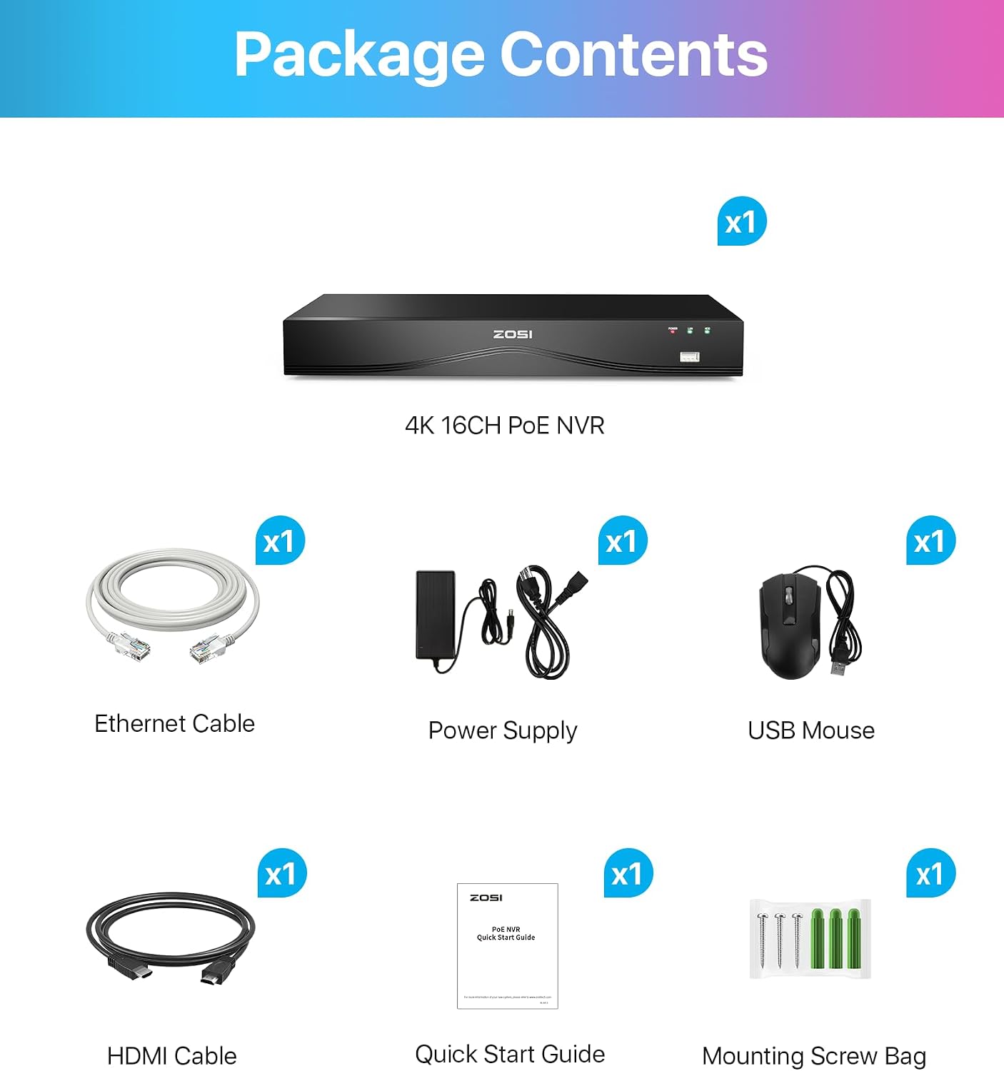 ZOSI 4K Network Video Recorder, 32 Channel 16-Port 8MP Dual-Disk Backup PoE NVR Surveillance System, Only Compatible with ZOSI 4K/8MP/5MP/4MP/3MP PoE Security Camera - No HDD Included