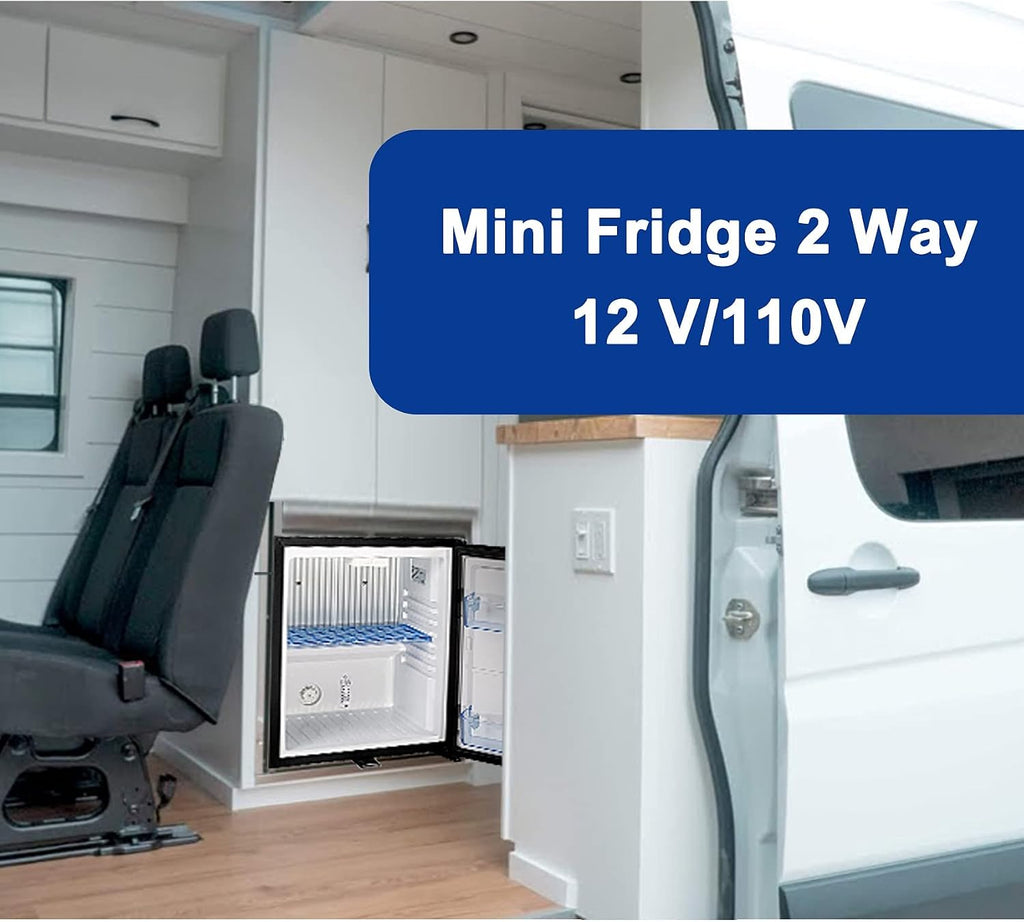 SMETA Mini Fridge 110V/12V DC Compact Refrigerator with Lock RV Truck Caravan Campervan Beverage Car Small Fridge with Lock, Reversible Door, Upright Deep Cooler Fridge 1.1 Cu.Ft