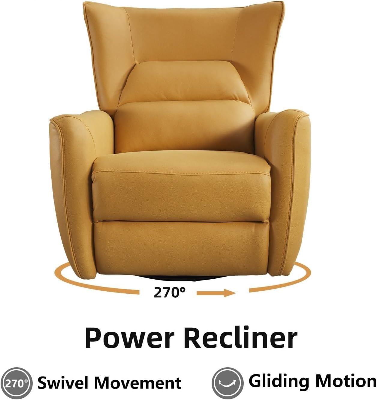 INZOY Power Swivel Rocker Recliner Glider, Oversize Electric Swivel Rocker Recliners with Highly Enveloping Backrest, Nursery Rocking Recliner Chair Leathaire Reclining Sofa for Living Room, Yellow