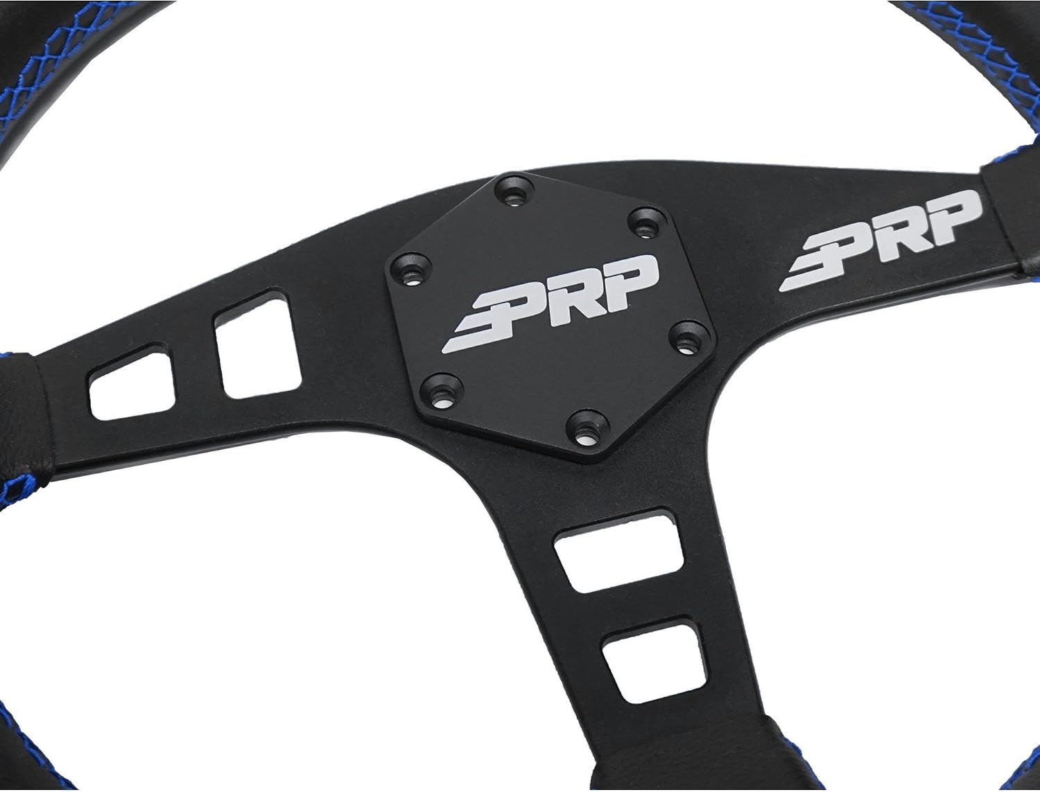 PRP Seats Flat Suede Grip Steering Wheel for Off-Road Racing - High-Strength Aluminum, Matte Black Finish, Universal 6 Point Bolt Pattern, 13' x Flat Dish - 1-3/8' Grip (Blue)