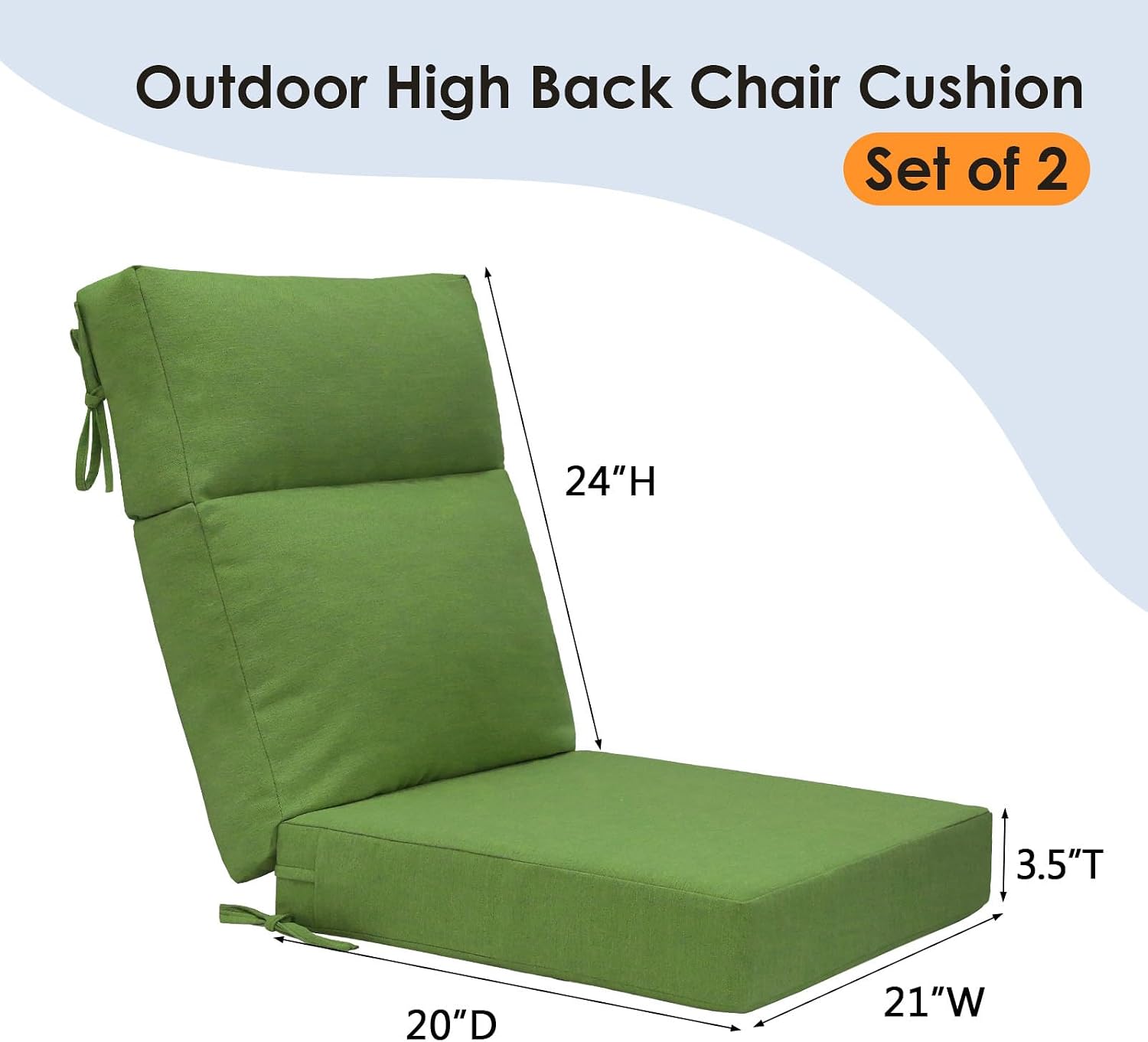 Unimatta Outdoor High Back Chair Cushion Seat Pads, 44 x 21 Inch Water-Repellent & Fade-Resistant Patio Furniture Cushions with Ties for Adirondack, Rocking Chairs, Lawn Green