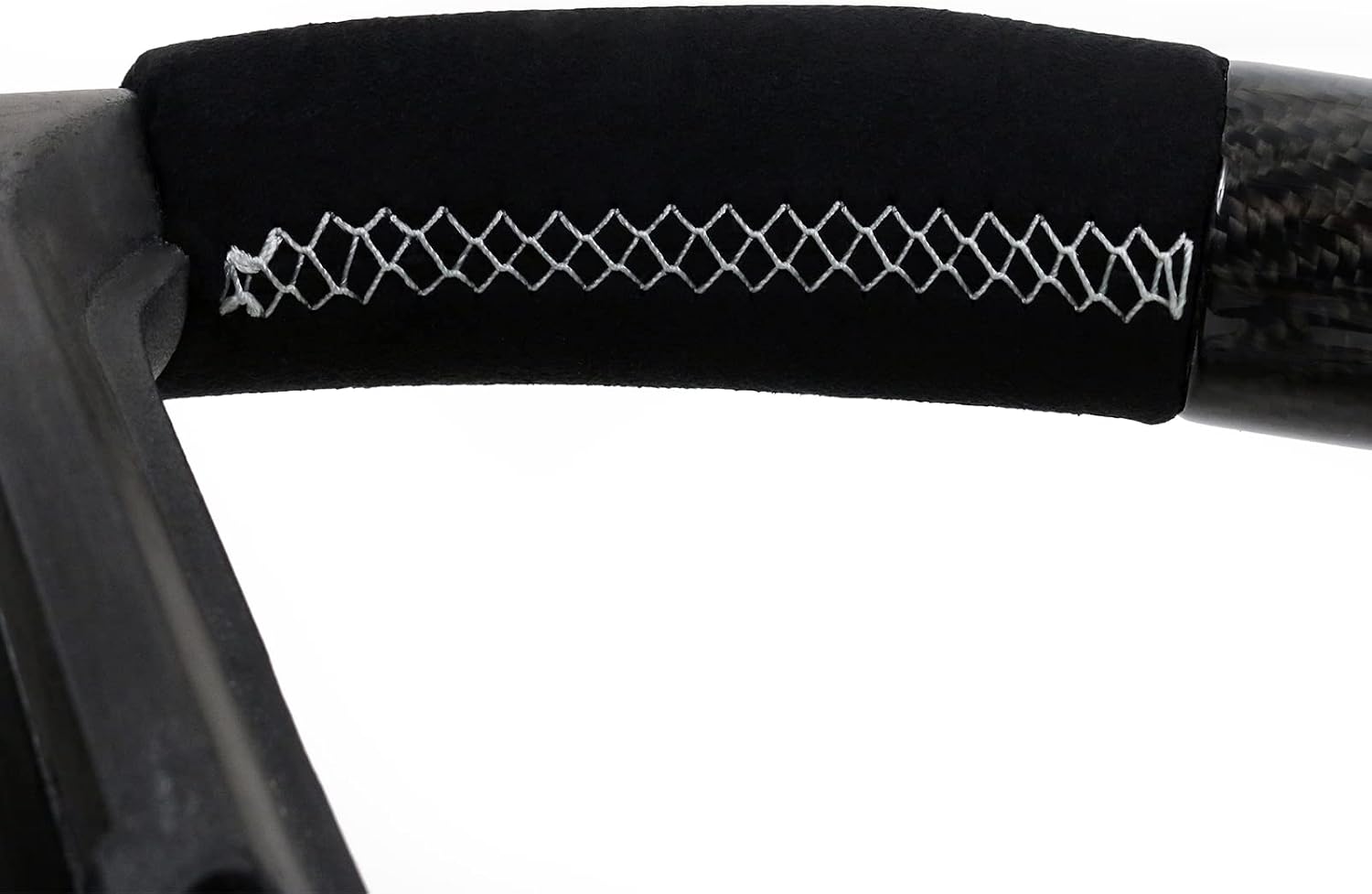IKON MOTORSPORTS, Steering Wheel Compatible with 2010-2014 Ford Mustang, Steering Wheel Bodykit Replacement Carbon Fiber & Synthetic Suede White Stitch & Indicator, 2011 2012 2013