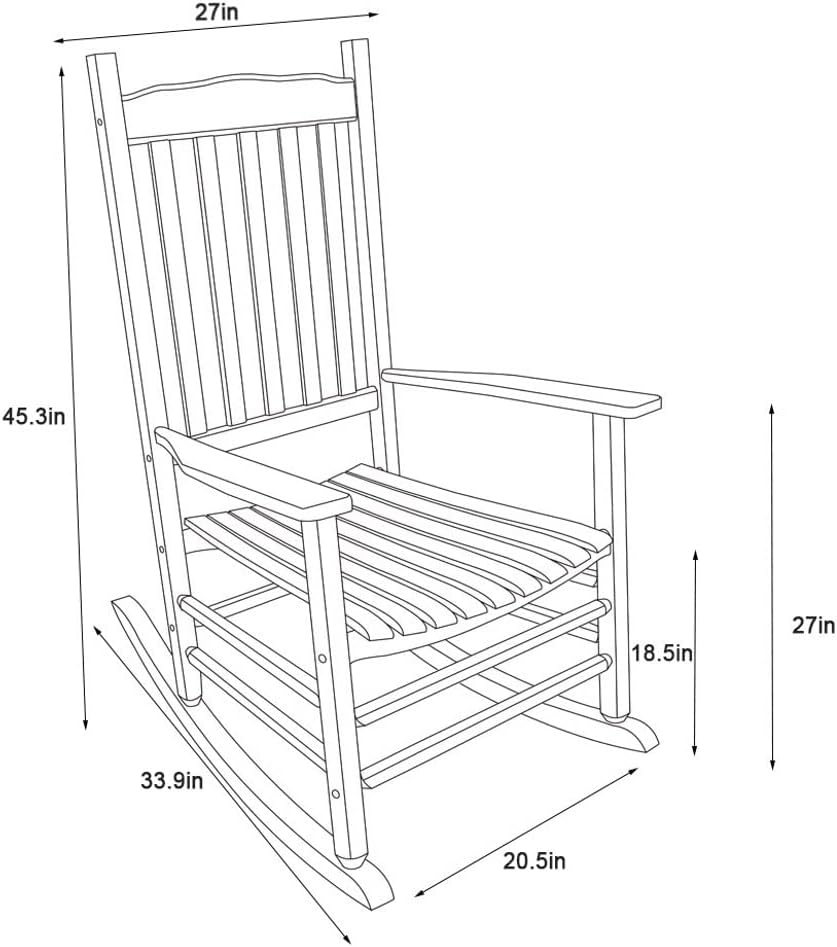A001BK Black Wood Porch Rocker/Outdoor Rocking Chair - Easy to Assemble - Comfortable Size - Outdoor or Indoor Use