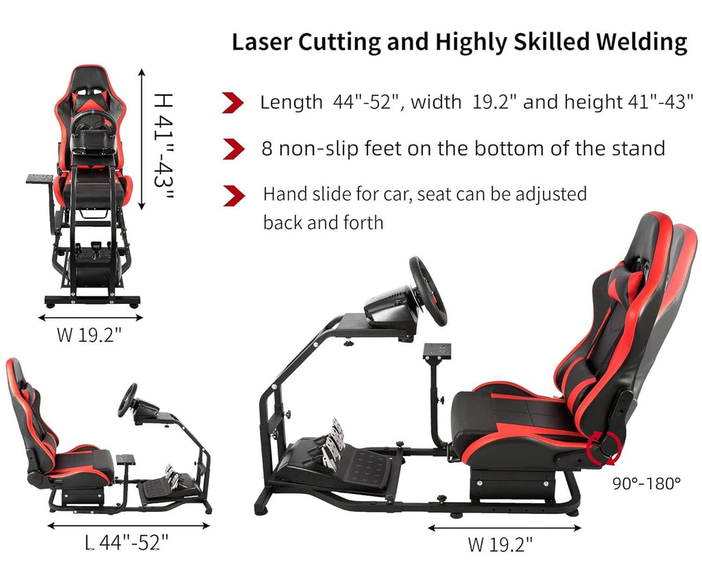 Marada Racing Sim Cockpit with Red Seat Fit for PXN, for Thrustmaster T80 T150 T300RS, for Logitech G923 G920,Steering Wheel Rig Stand,Not Include Wheel,Pedal & Shifter