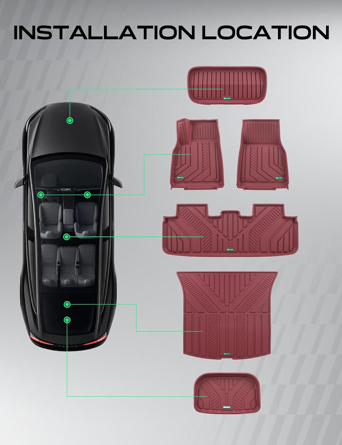 YHTAUTO Floor Mats & Cargo Liners for Tesla Model Y Juniper 2025 2026 (5-Seat), Not Fit Standard, TPE Floor Liners, 1st & 2nd Row & Frunk Mat & Cargo Trunk Mat & Lower Storage Mat, Set of 6