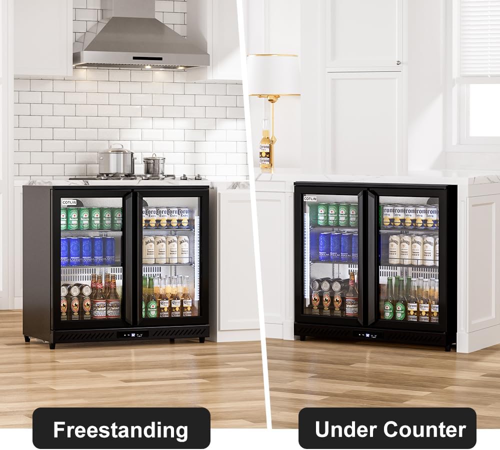 COTLIN 36 Inch Back Bar Cooler, Under Counter Beverage Refrigerator with LOW-E Glass, Free Standing Beverage Fridge, Adjustable Shelves, Drink Fridge for Beer, Wine, Soda, ETL and NSF Approved
