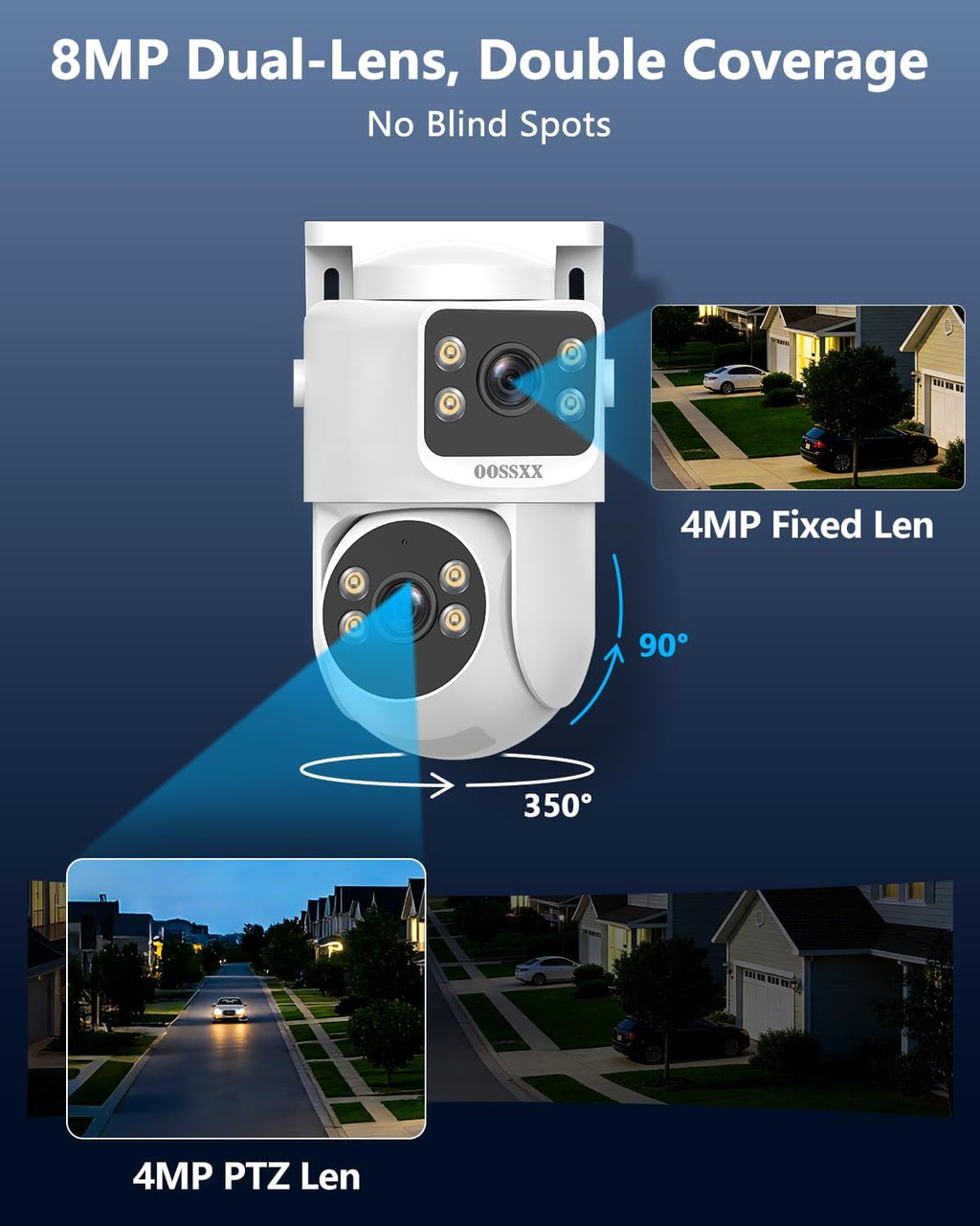 (2026 New) 4K PoE Security Camera System, 8CH NVR with 8 Dual Lens Cameras, Fixed + PTZ Auto Tracking, 130° Wide Angle, AI Human Detection, 2-Way Audio, No Monthly Fee
