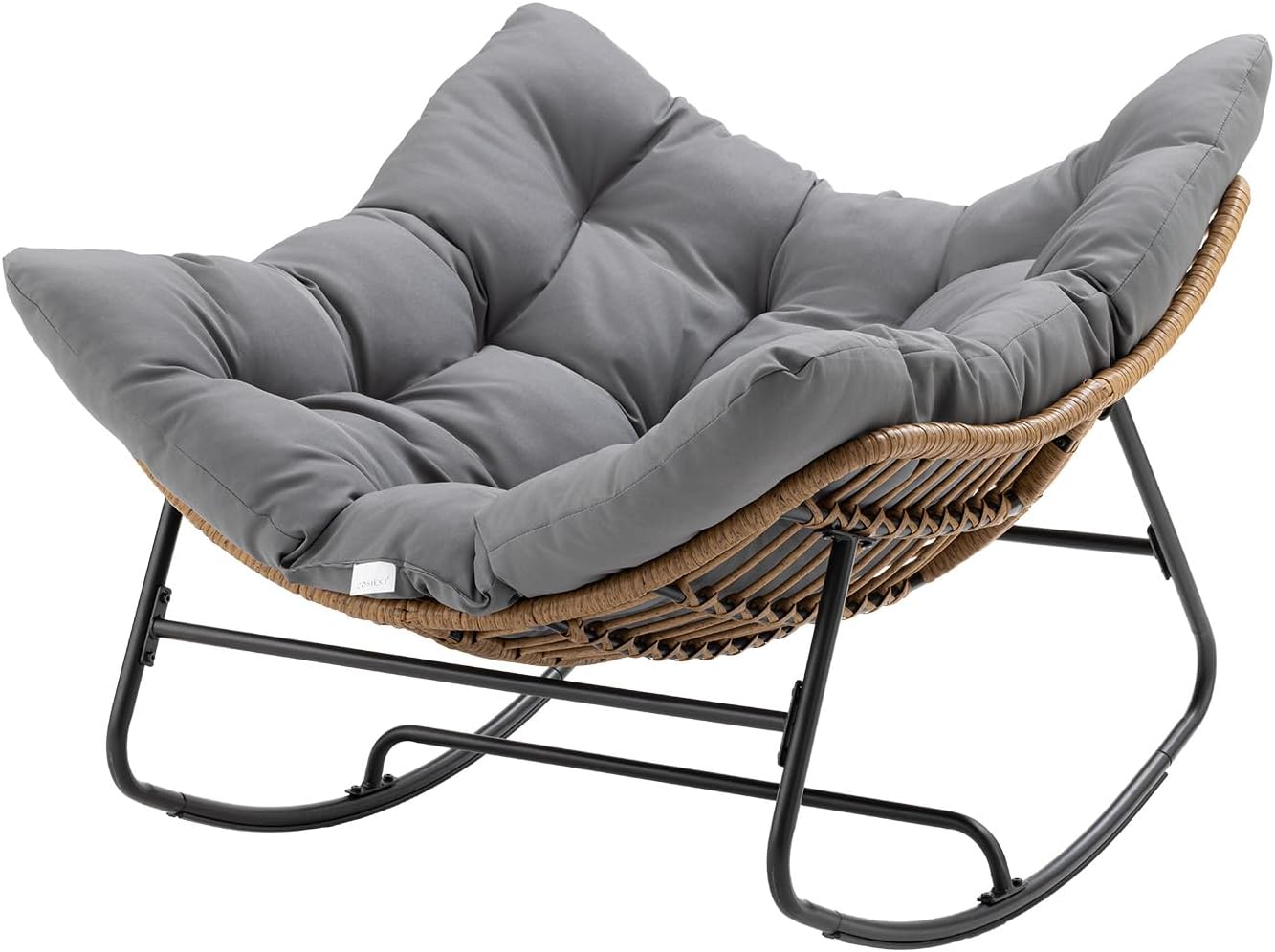 SUNBURY Rocking Chair, Rattan Wicker Egg Chair with Thick Cushion - 45 in Oversized Papasan Chair for Indoor/Outdoor, 330lbs Weight Capacity, Modern Boho Patio/Backyard/Living Room Seating