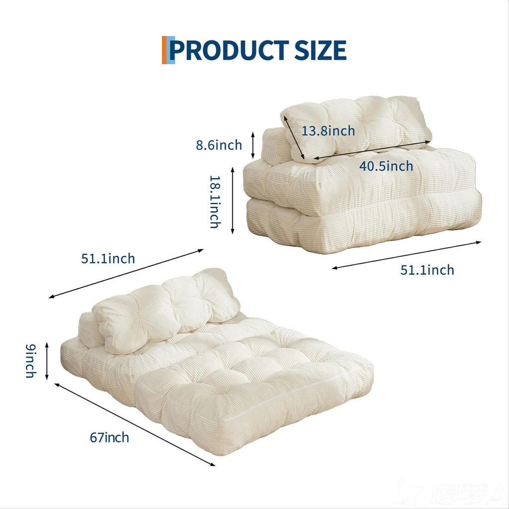 Garvee Folding Sofa Bed, Convertible Sleeper Chair with Pillow Foldable Mattress with Back Support, Boneless Fold Out Chair Bed Comfy Floor Sofa Lounge for Living Room, Bedroom, Beige, Full