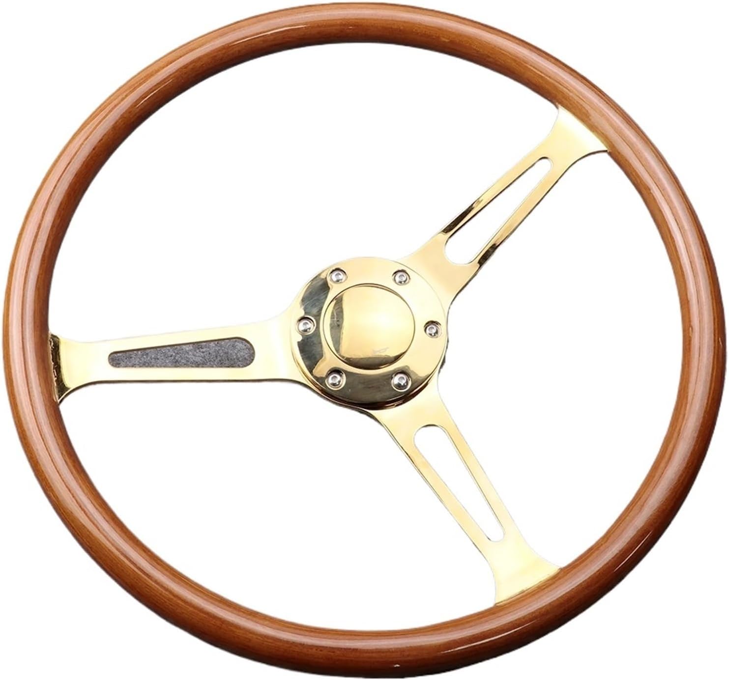 15Inch/380mm Solid Wood Steering Wheel Universal Sports Automobile Steering Wheel Car Accessories(Gold shelf)