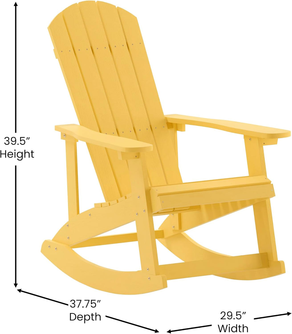 Flash Furniture Savannah Poly Resin Wood Adirondack Rocking Chair - All Weather Yellow Polystyrene - Stainless Steel Hardware