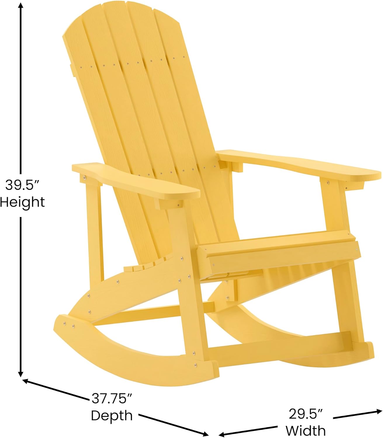 Flash Furniture Savannah Poly Resin Wood Adirondack Rocking Chair - All Weather Yellow Polystyrene - Stainless Steel Hardware