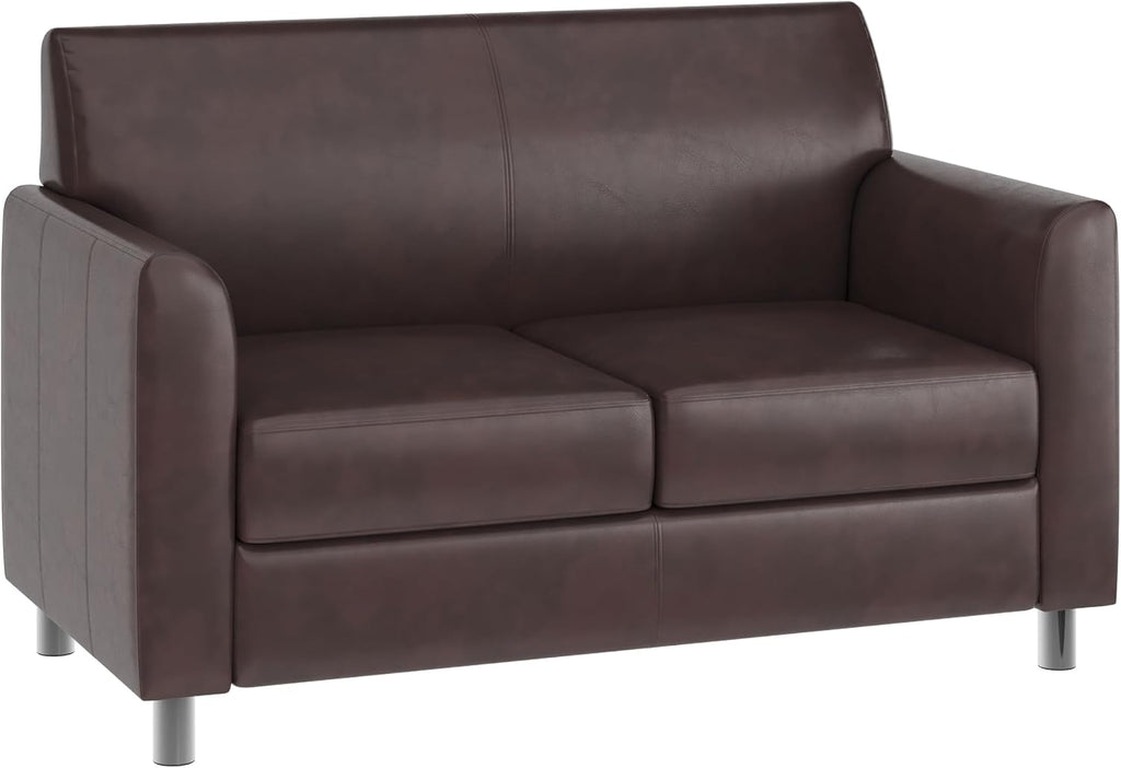 Flash Furniture Hercules Diplomat Side Reception Loveseat with Chrome Legs, Lobby Chair with Cushions and Flared Arms, Brown LeatherSoft
