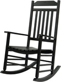 Kozyard Wooden Rocking Chair, Solid Wood Outdoor Rocker Chair with High Back & Slatted Seat, Ergonomic Porch Rocking Chair for Patio, Balcony, Garden, Indoor Outdoor Use (Black)