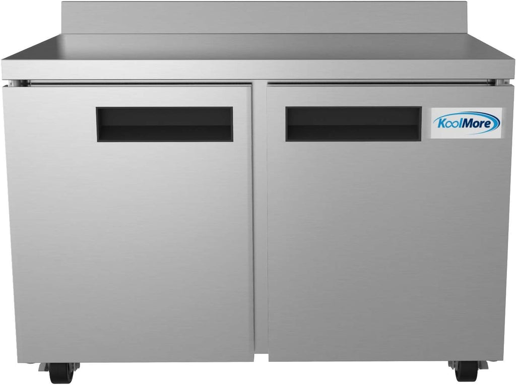 KoolMore 48' Stainless Steel 2 Door Worktop Commercial Freezer with 3 1/2 Backsplash - 12 cu.ft