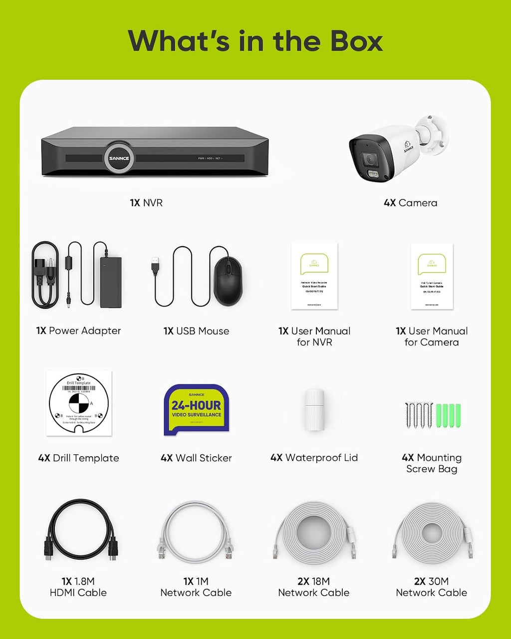 SANNCE 2K 3MP PoE Security Camera System - 8CH 6MP Surveillance NVR with 4PCS 3MP HD Weatherproof Bullet Cameras, Clear Full Color Night Vision, Audio Recording (Without HDD)