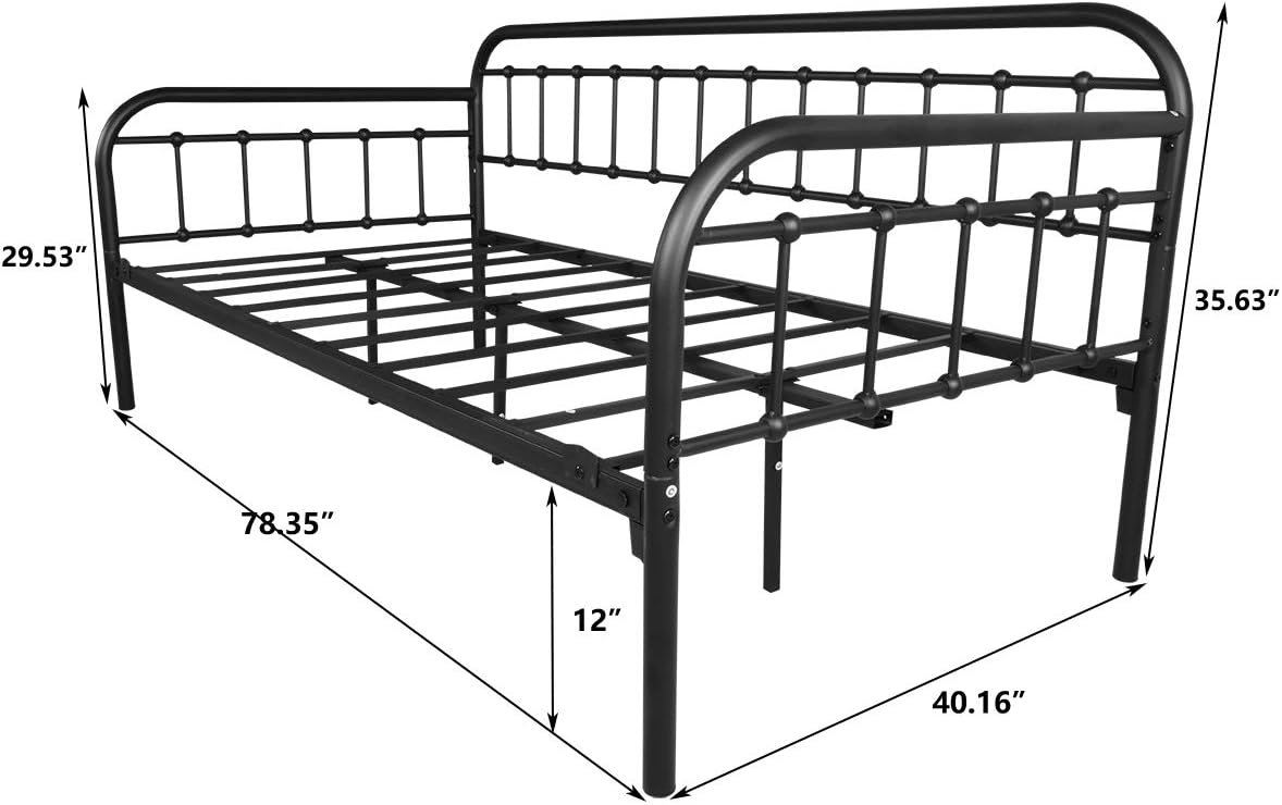 HOMERECOMMEND Metal Daybed Frame Heavy Duty Metal Slats Sofa Bed Platform Mattress Foundation Twin Day Bed Black Sanded Color