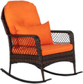 Outdoor Wicker Rocking Chair, Patio Rattan Rocker Chair with Cushions & Steel Frame, All-Weather Rocking Lawn Wicker Furniture for Garden Backyard Porch
