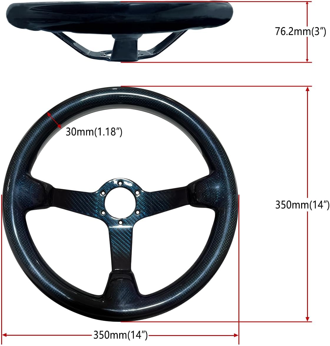 Universal 14inch Real Carbon Fiber Racing Steering Wheel Blue | 3' Depth, hard and lightweight ,6 Holes JDM