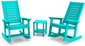 GREENVINES Outdoor Rocking Chair Set | 3-Piece | 2 Rocking Chairs with 1 Side Table | Porch Rocker | HDPE Plastic | Aqua | Patio Furniture Sets | High Back | Big & Tall | Ladder Back