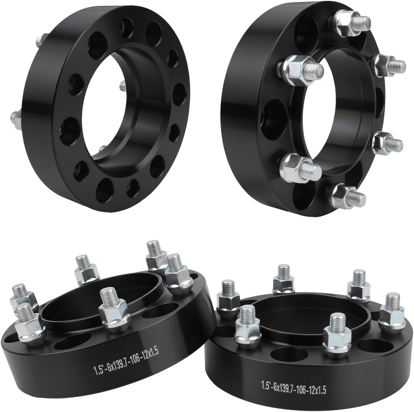 6x5.5 Wheel Spacers 1.5 inch (6x139.7mm) PCD 106mm Hub Bore M12x1.5 Studs Aluminum CNC Wheel Adapters 4pcs Car Wheel Accessories Parts Fit for 4Runner Tacoma GX470/GX460 Sequoia 1989-2024