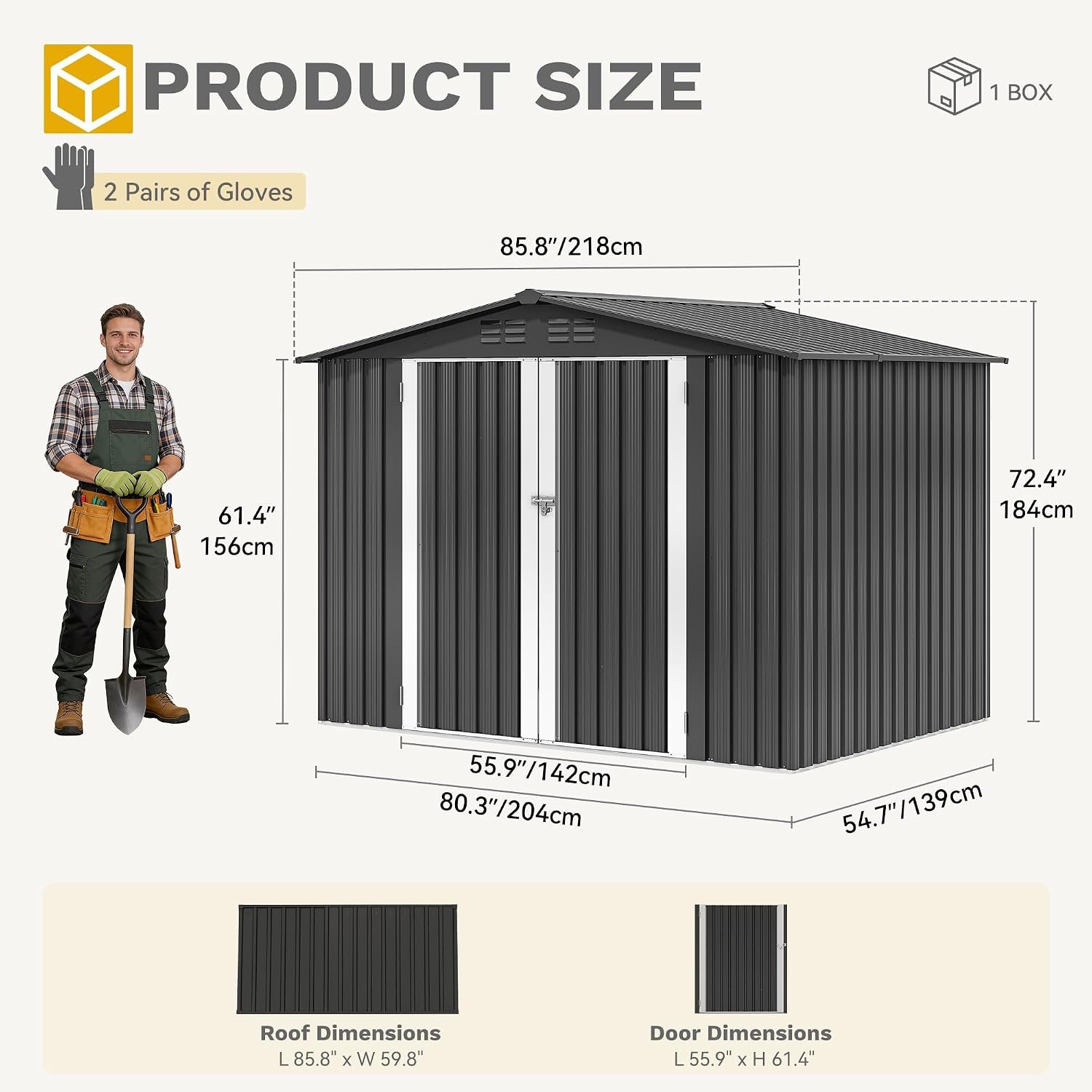 DWVO 7x5FT Outdoor Storage Shelter, Roomy Steel Tool Shed with Secure Entrances & Air Circulation for Patio, Lawn, and Backyard, Ideal for Storing Garden Gear, Lawn Tools, and Bikes, Brown