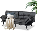 MUUEGM Futon Convertible Sofa Bed, Memory Foam Sleeper Couch,Modern Loveseat for Living Room,Adjustable Armrests Backrest Sofabed,Matte Black,Faux Leather.
