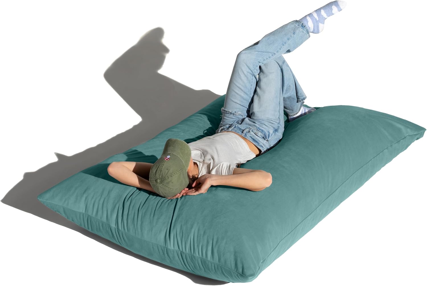 Pillow Saxx Bean Bag Rocking Chair - Elegant Oversized Rocker with Modern Wood Frame, Lush Velvet Turquoise