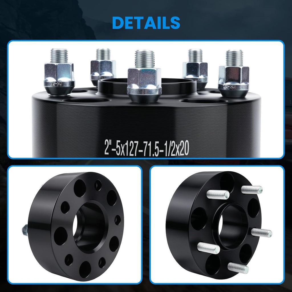 5x5 Wheel Spacers Hubcentric Real Forged Spacers Center Bore 71.5mm 1/2'-20 Studs for 2007-2017 Wrangler JK/JKU, 2'(50.8mm) Commander XK for 5 Lug Set of 4 Black