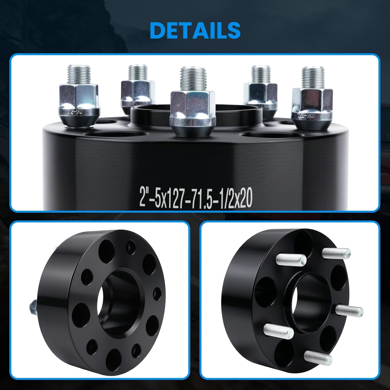 5x5 Wheel Spacers Hubcentric Real Forged Spacers Center Bore 71.5mm 1/2'-20 Studs for 2007-2017 Wrangler JK/JKU, 2'(50.8mm) Commander XK for 5 Lug Set of 4 Black