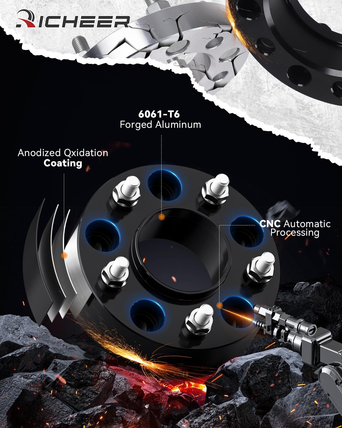 Richeer 2 inch 5x5 Hubcentric Wheel Spacers for 2018-2024 Wrangler JL, 2011-2024 Grand Cherokee WK2 WL, 2019-2024 Gladiator JT, 2011-2023 Durango with 14x1.5 Studs & 71.5mm bore