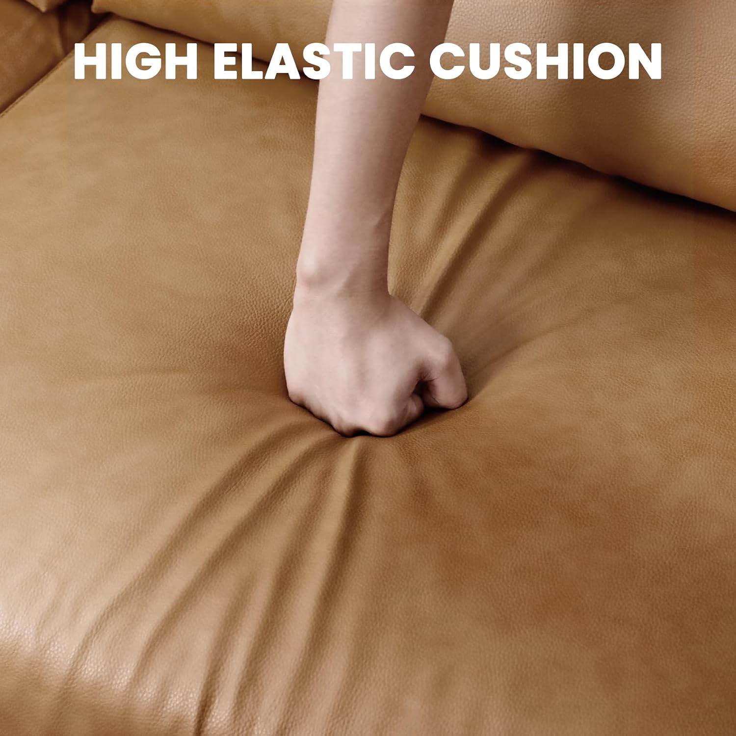 Vesgantti 100' L Shaped PU Leather Sofa with Movable Ottoman, 3 Seater Faux Leather Couch with Side Pocket, Comfy Modern Modular Sectional Couch for Living Room, Apartment, Camel