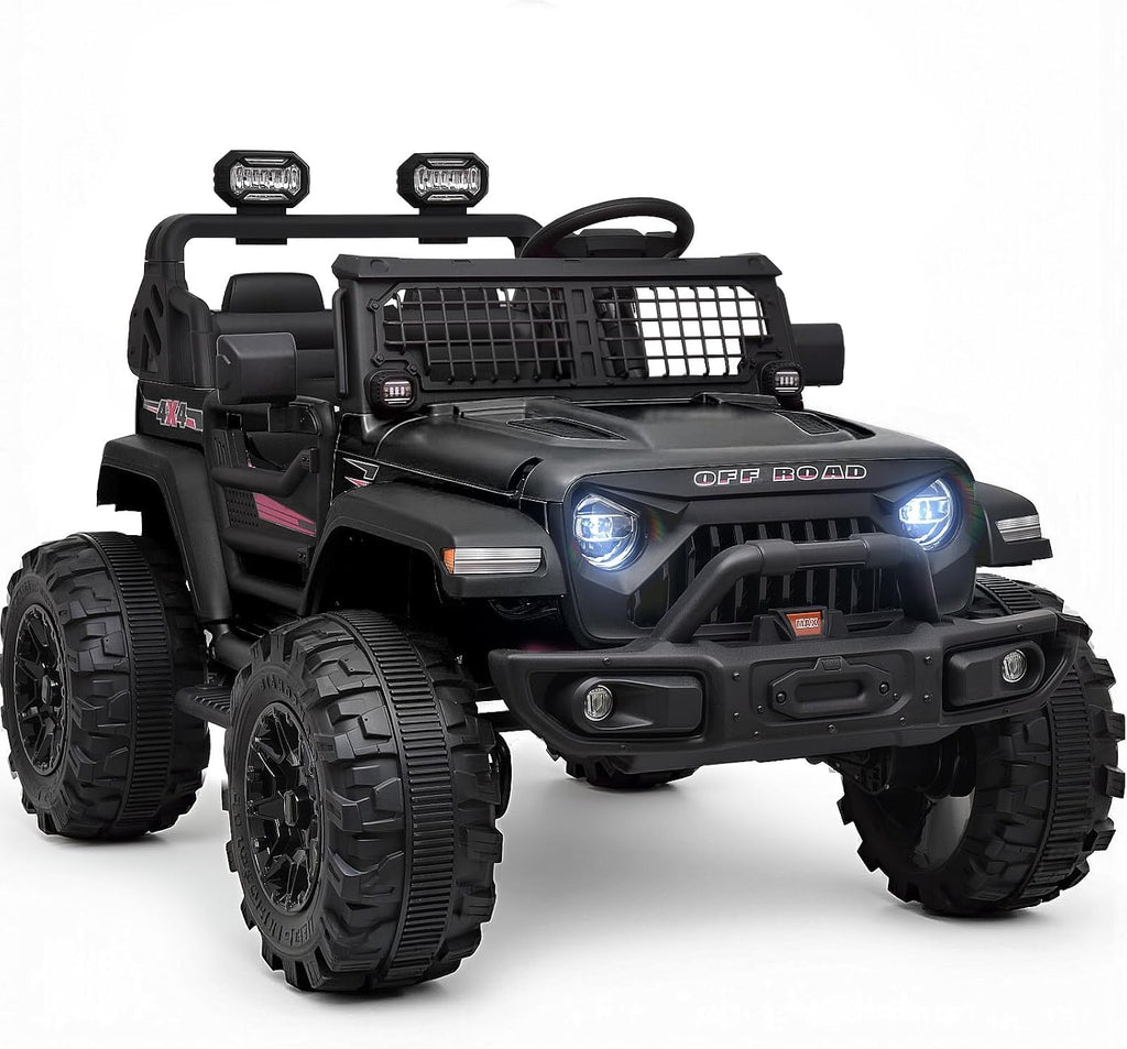 Blitzshark 24V MAX Ride-on Truck 2 Seater 4WD Kids Electric Vehicle 4x4 XXL Battery Powered Car, with 480W Ultra Powerful Motor, 7AH Battery, Remote Control, Full-Metal Suspension& DIY Sticker, Black