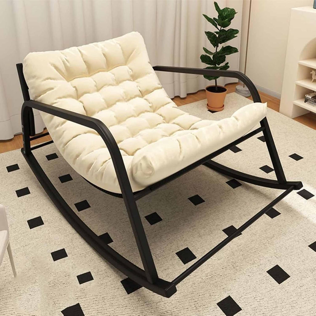 Patio Rocking Chairs, Egg Chair Outdoor, Indoor Papasan Chair, Upholstered Glider Rocker Chair, Modern Rocking Chair, Comfy Side Chair for Living Room Bedroom Garden,White