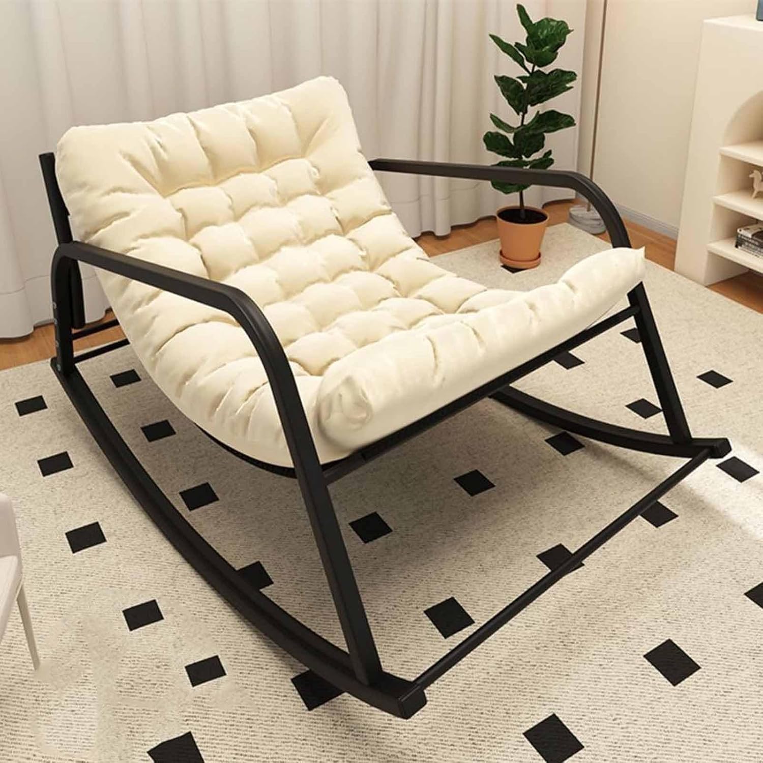 Patio Rocking Chairs, Egg Chair Outdoor, Indoor Papasan Chair, Upholstered Glider Rocker Chair, Modern Rocking Chair, Comfy Side Chair for Living Room Bedroom Garden,White