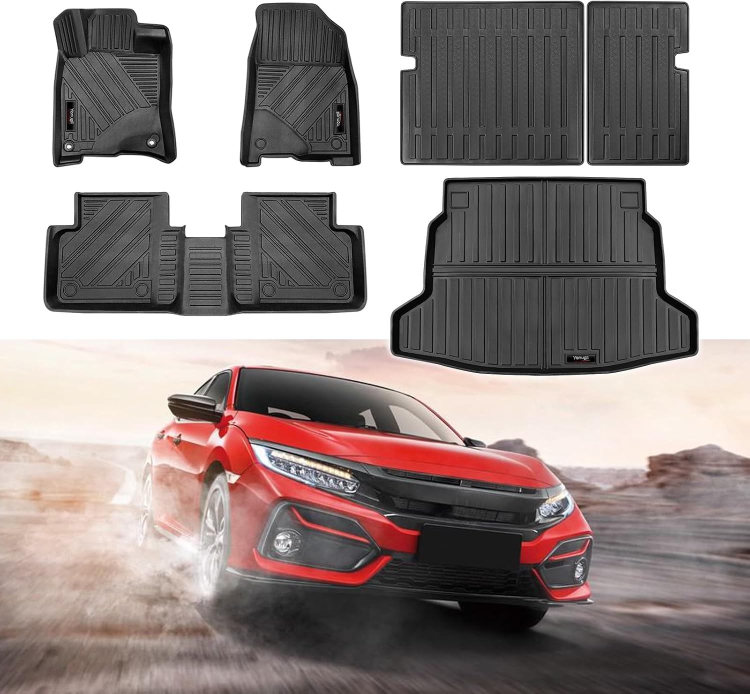 for 2022 2023 2024 2025 2026 Honda Civic Hatchback Floor Mats Cargo Liner Backrest Mat Set All Weather TPE Rubber Protection Mat Civic Hatchback Accessories (Only for Honda Civic Hatchback)
