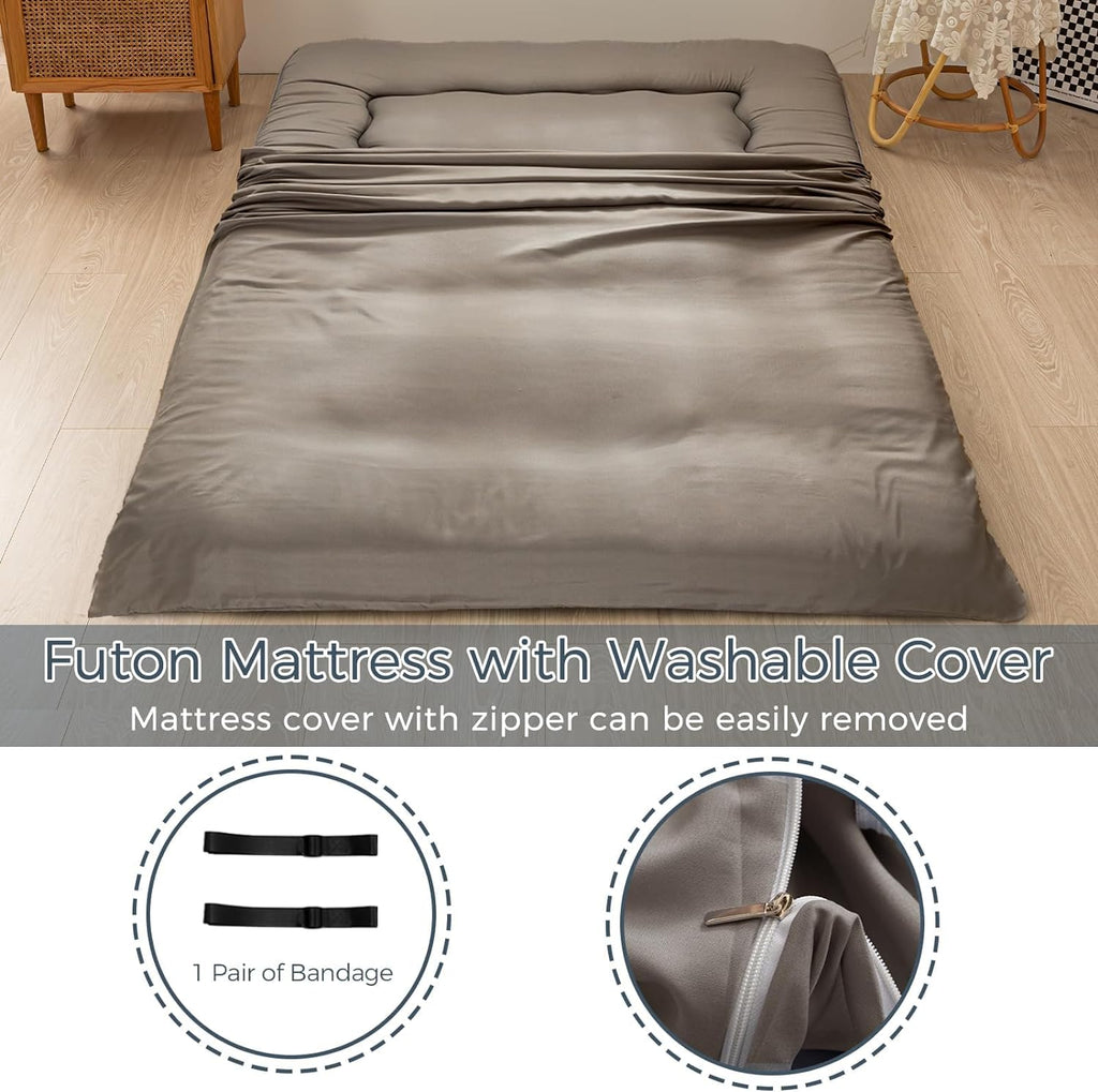 MAXYOYO 6' Extra Thick Japanese Floor Mattress Futon Mattress, Foldable Tatami Pad for Adults, Roll Up Floor Mat for Living Room Guest Room RV, Dark Grey, Full