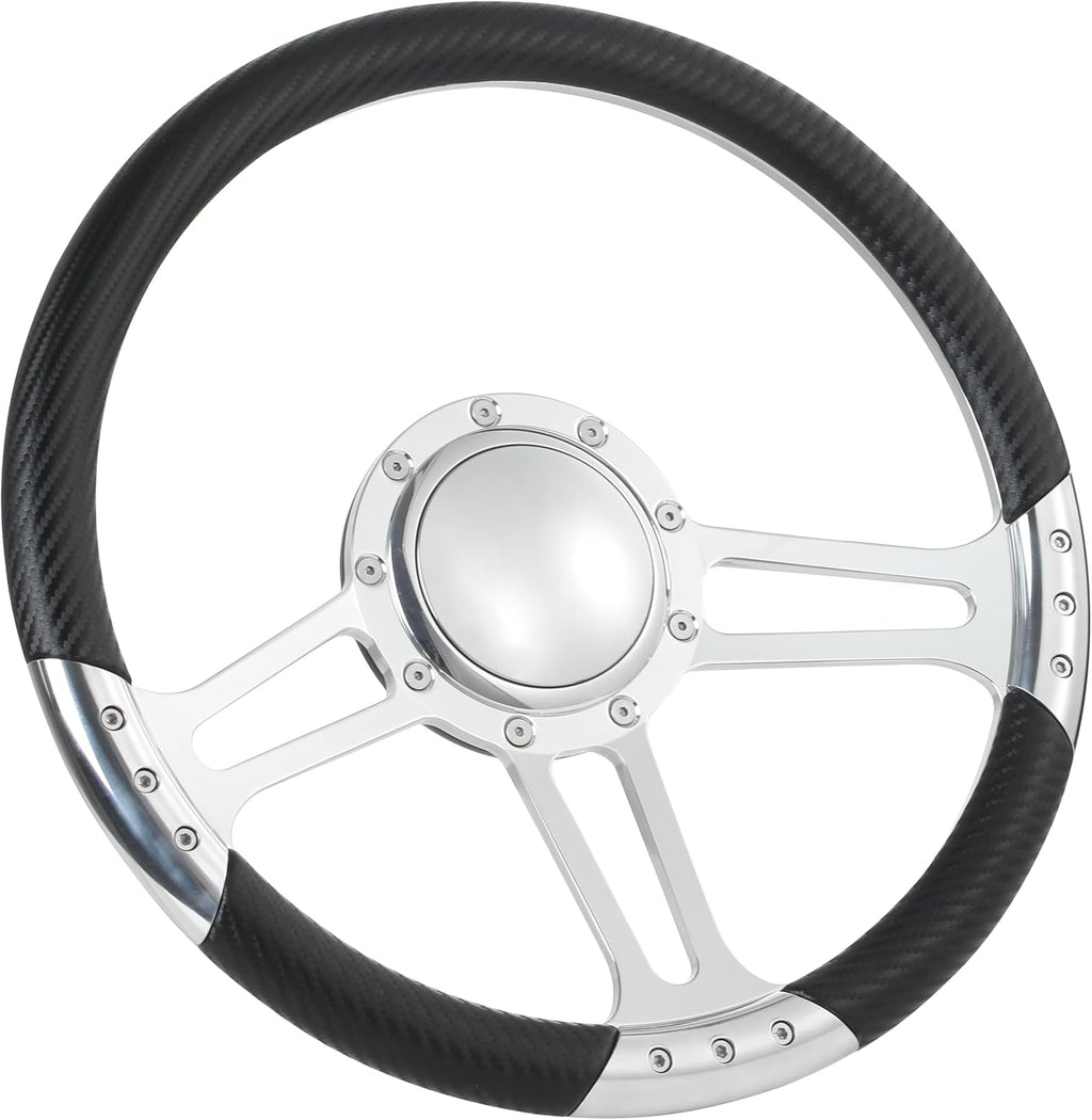 14'' Billet Trinity Half Wrap 9 Bolts Steering Wheel with 2'' Dish and Horn Button (Carbon Vinyl)