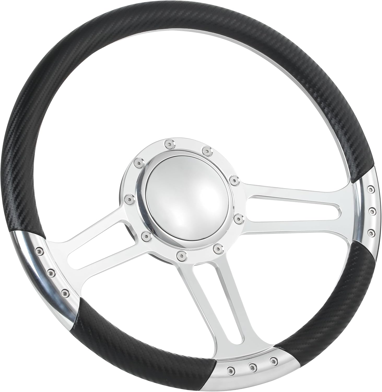14'' Billet Trinity Half Wrap 9 Bolts Steering Wheel with 2'' Dish and Horn Button (Carbon Vinyl)