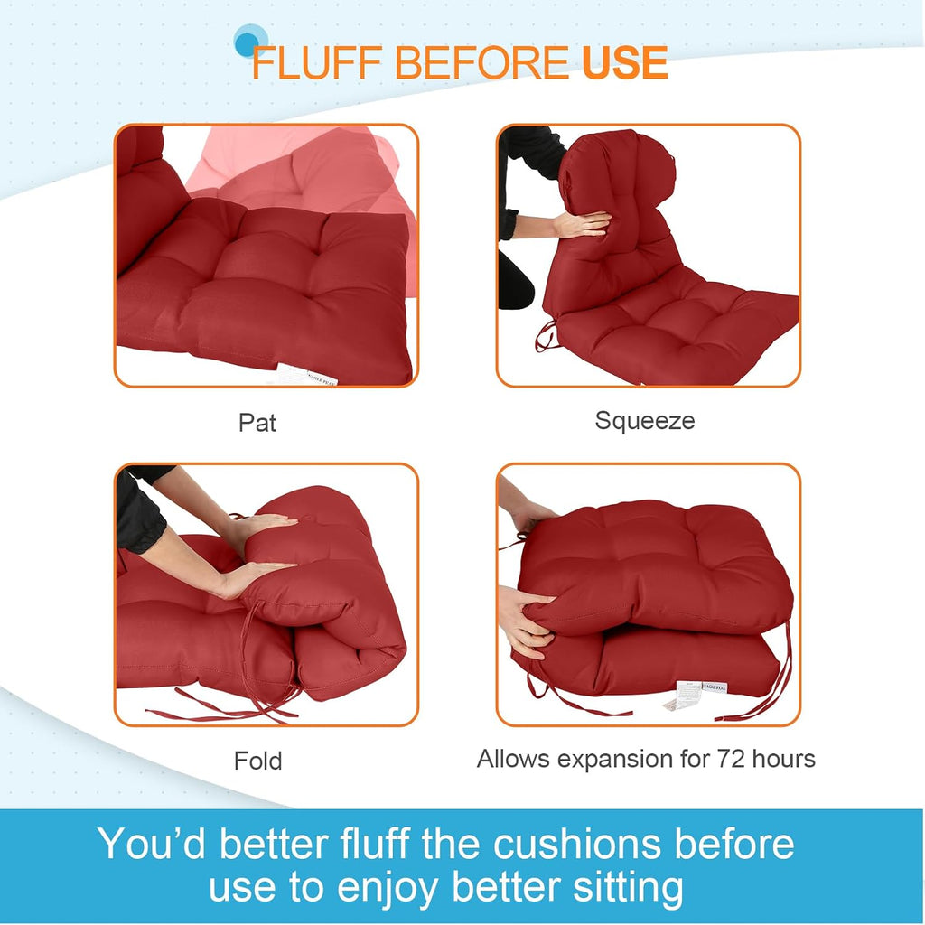 EAGLE PEAK Tufted Outdoor/Indoor Seat/Back Chair Cushions, 4 Pack, 42'' x 21'', Red
