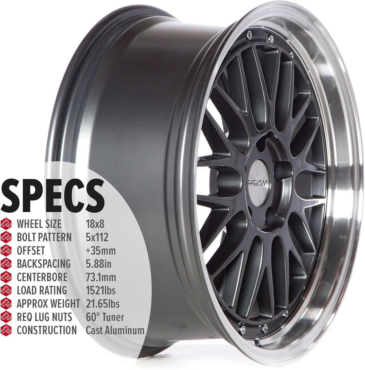 Circuit Performance CP30 18×8 Gloss Gun Metal 5×112 [+35mm] Wheel Compatible with BMW, VW, AUDI, Mercedes