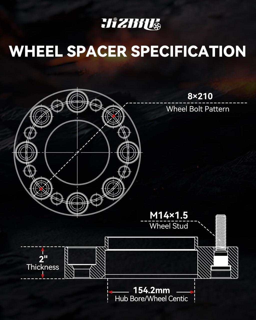 YIZBAP 2PCS 8x210 Hubcentric Wheel Spacers, 2 inch 8x210mm Wheel Spacers 154.2mm Hub Bore with M14x1.5 Thread Pitch for Front Wheels 2011-2023 Silverado 3500 HD Sierra 3500 HD Dually Front Only