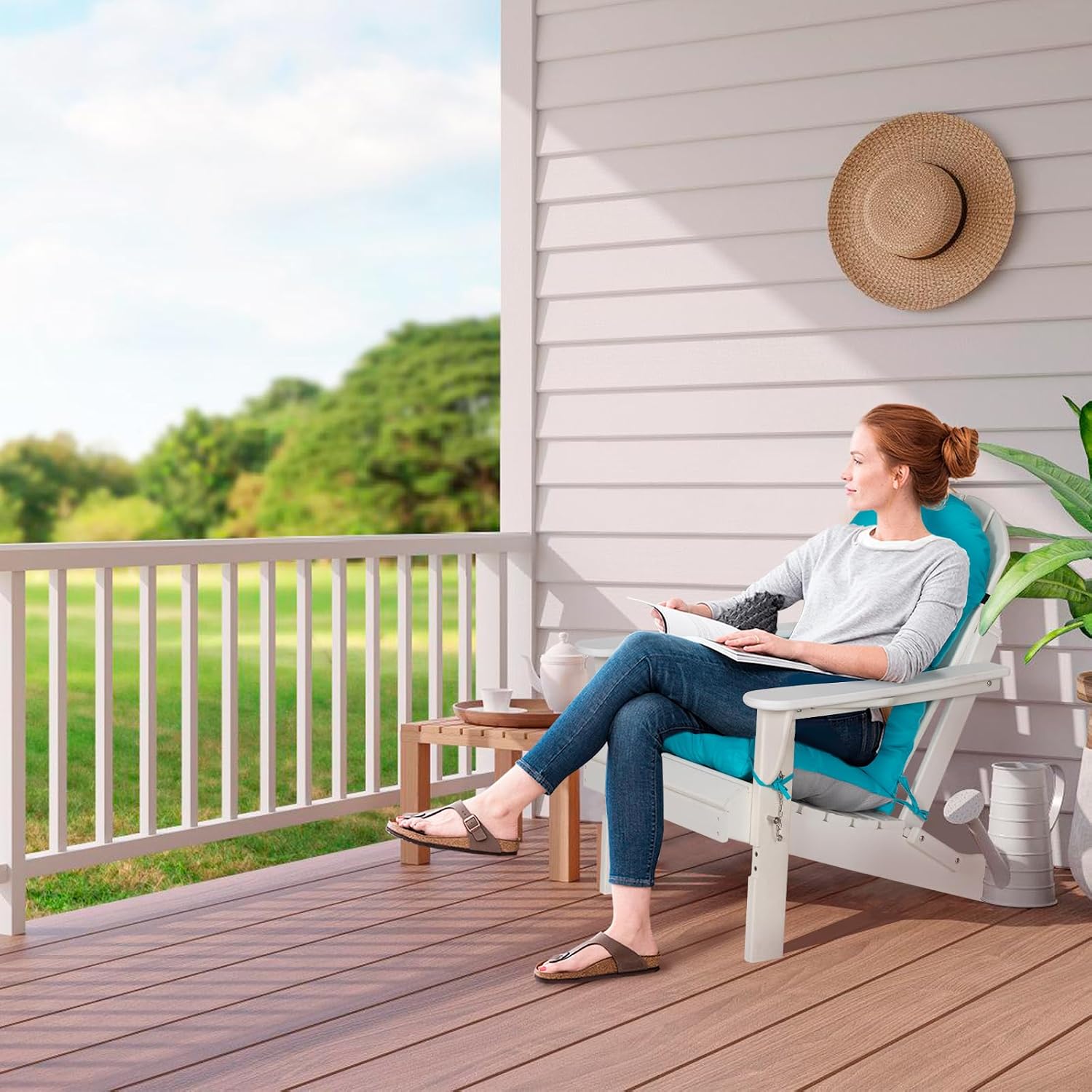 Adirondack Chair Cushions Set of 4, Thick High Back Rocking Chair Cushion 47x19.6x4 Inch, Folding Patio Pads with Ties, Waterproof & Fade-Resistant Seat Pads Indoor/Outdoor (Blue)