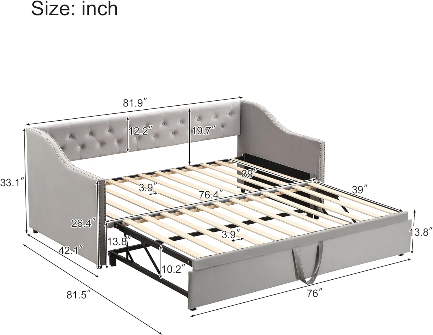 Merax Twin Size Upholstered Velvet Daybed with Pop Up Trundle, Multi-Functional Sofa Bed with Backrest and Two Armrest for Kids Room, Guest Room, Living Room,Gray