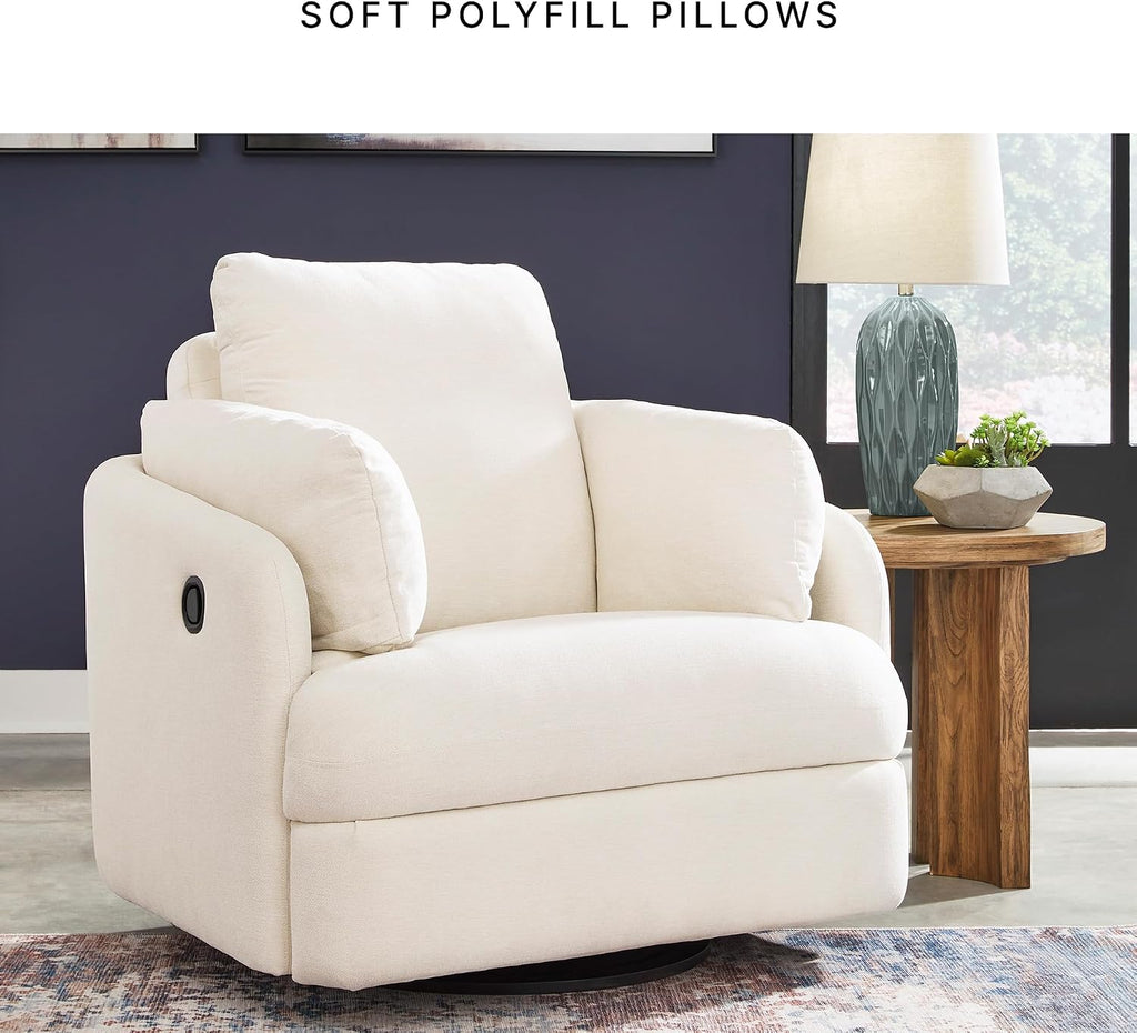 Signature Design by Ashley Modmax Coastal Press-Back Swivel Glider Rocker Recliner with Machine Washable Cover, Hidden Storage Compartments and 2 Bolster Pillows, Beige