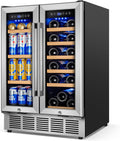 FoMup Wine and Beverage Refrigerator with Glass Door, 24-Inch Dual Zone Wine Fridge Under Counter - 18 Bottle and 88 Can Large Capacity Led Blue Light Smart Fast Cooling Wine Cooler