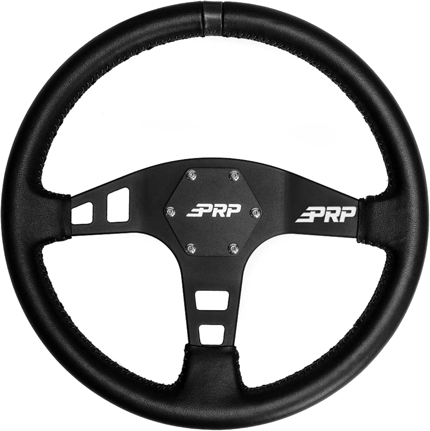 PRP Seats Flat Leather Grip Steering Wheel for Off-Road Racing, High-Strength Aluminum, Matte Blac