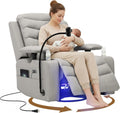 Olela Power Glider Recliner Nursery Chair, PU Leather Swivel Rocking Chair with Electric Lumbar Support, USB Charging, Smart Cup Holder, Light, Adjustable Armrest, Wireless Phone Charger Holder