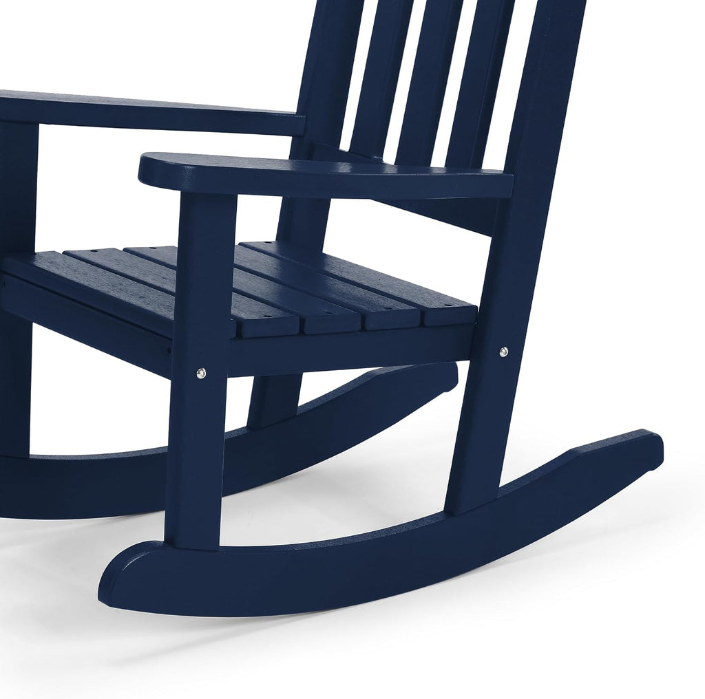 WestinTrends Malibu 3-Piece Kids Outdoor Rocking Chairs Set with Kids Square Side Table, Navy Blue