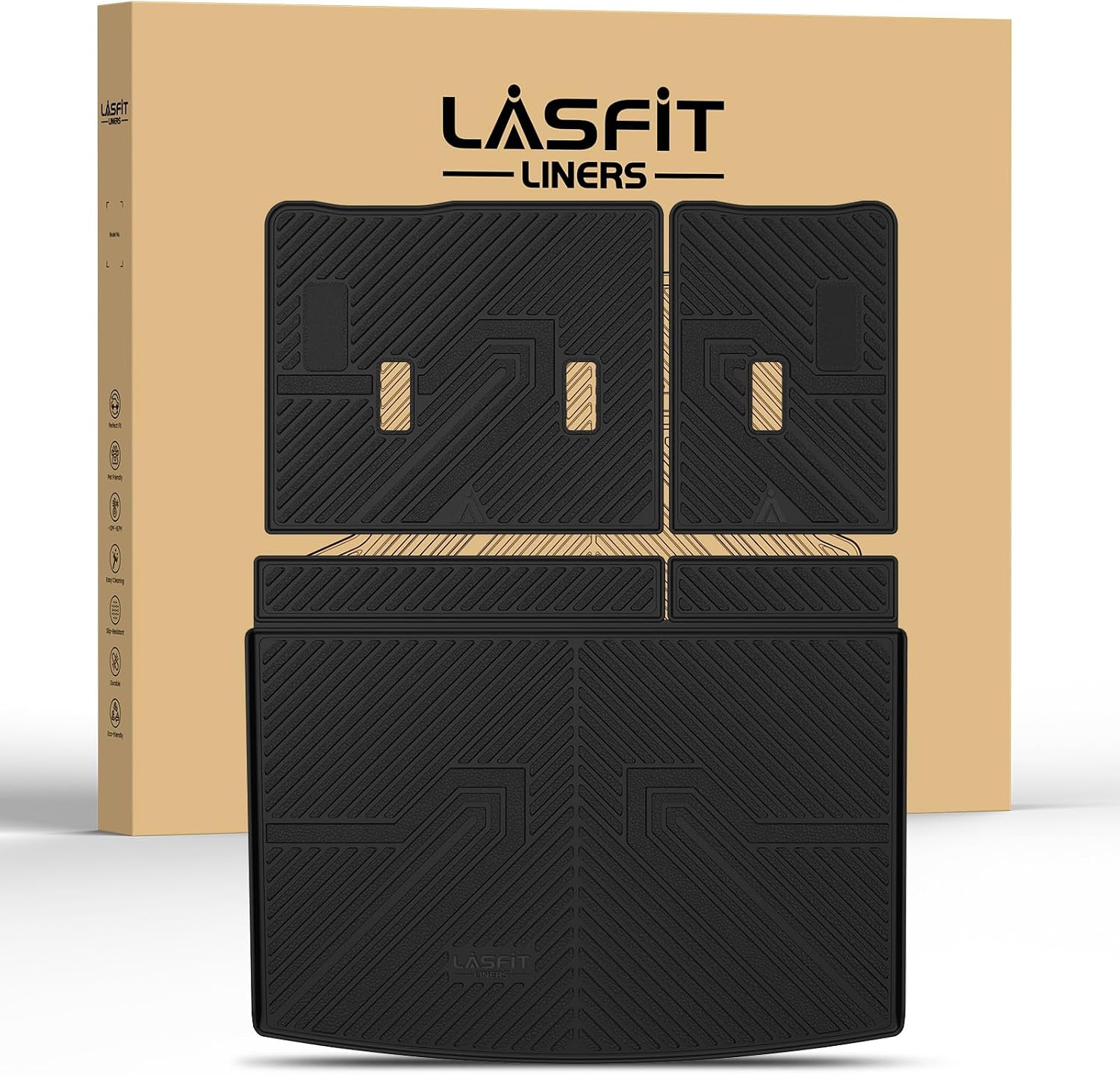LASFIT Trunk Mat with 3rd Row Backrest Mat 2021-2026 for Chevrolet Chevy Suburban/GMC Yukon XL (Only Yukon XL, Not Fit Yukon)/Cadillac Escalade ESV (Only Escalade ESV, Not Fit Escalade)